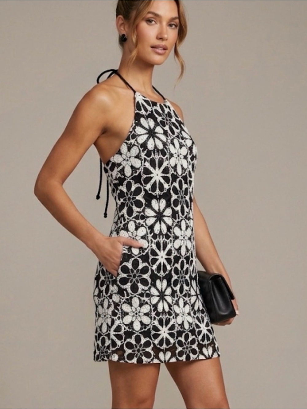 Ramy Brook Irina Dress NWT XL Black & Ivory Floral Crochet Overlay Sleeveless